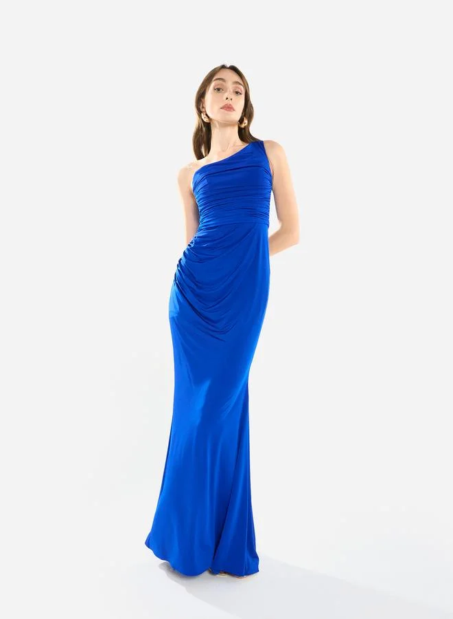 House of Moda Women One Shoulder Draped Evening Maxi Dress